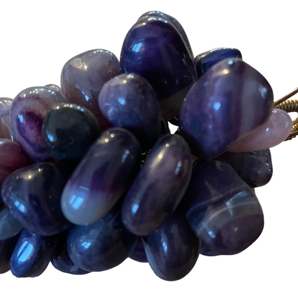 Vintage Gemstone Grape Bunch of Purple Agate with Copper Leaves - Picture 4 of 12